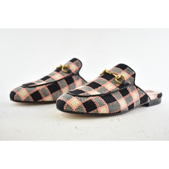 Gucci Princetown Black Pink Fancy Tweed Loafer Slide Mule Slip Slipper Flat 37.5 - Picture 10 of 12